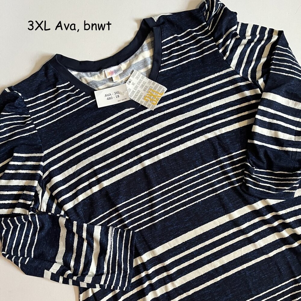 3XL Lularoe Ava mutton sleeve dress, blue and white stripes